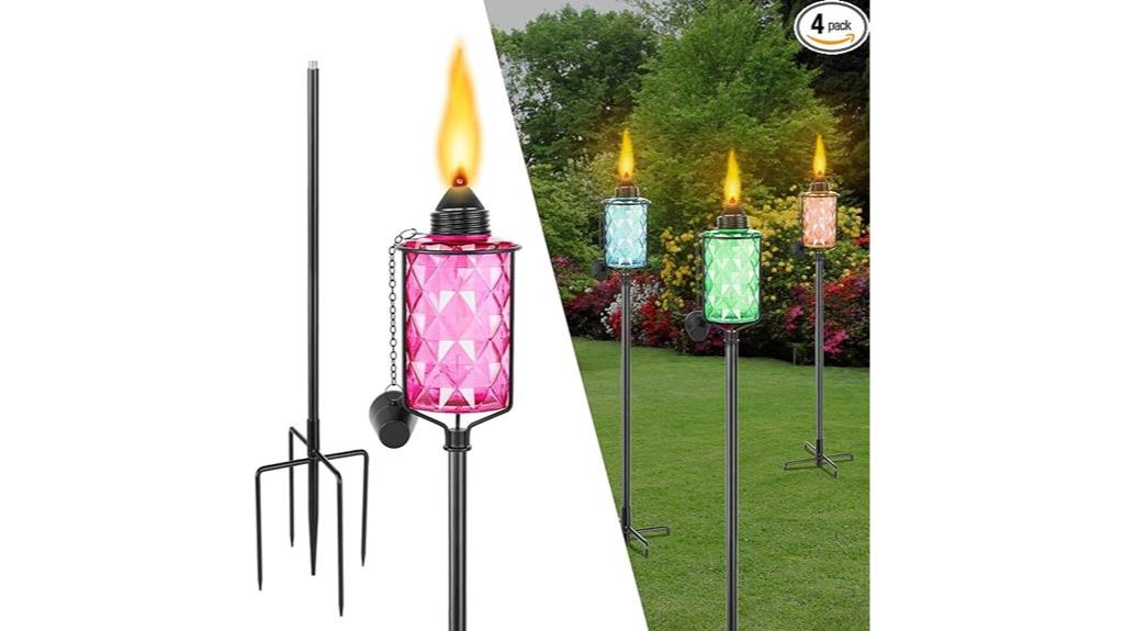 colorful metal garden torches