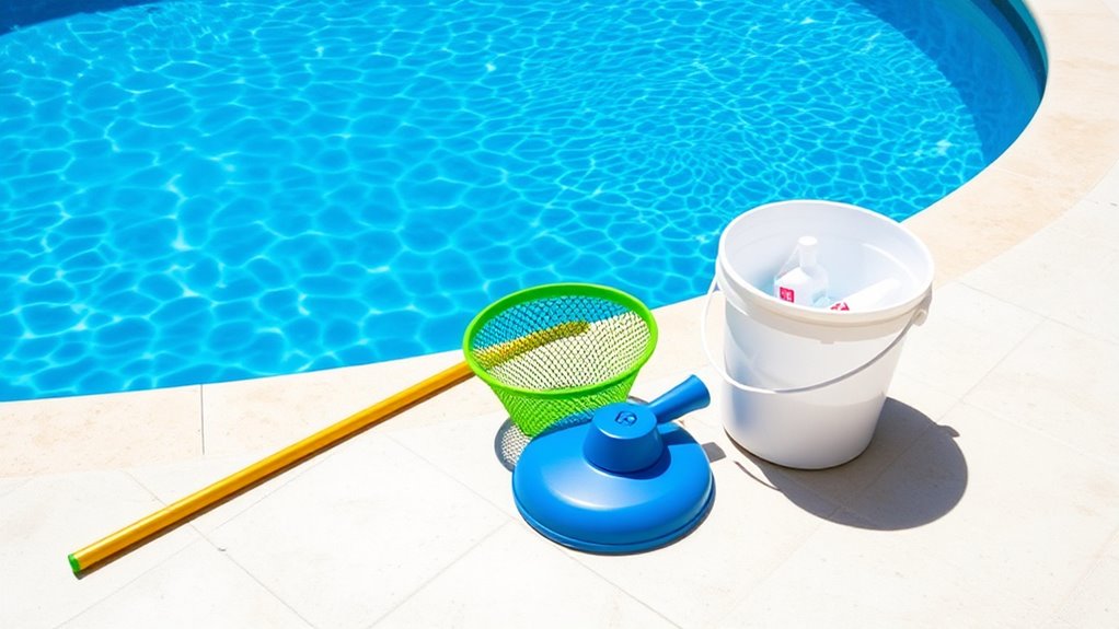 gather essential pool cleaning supplies