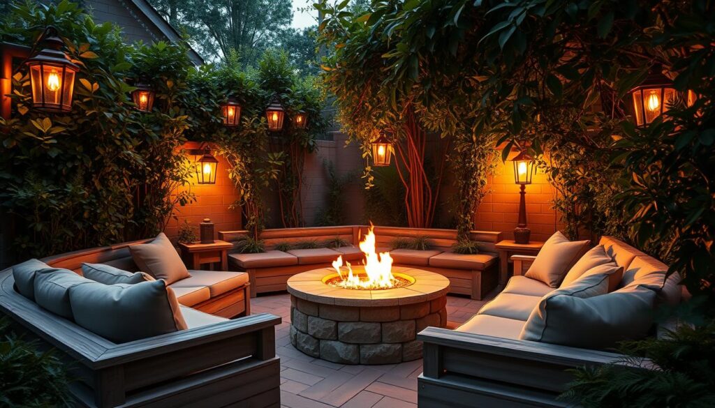 sunken lounges and fire features enhancing outdoor ambience