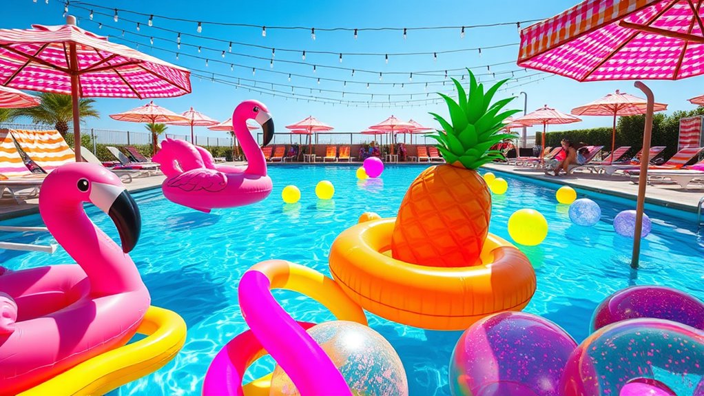 colorful pool party decor