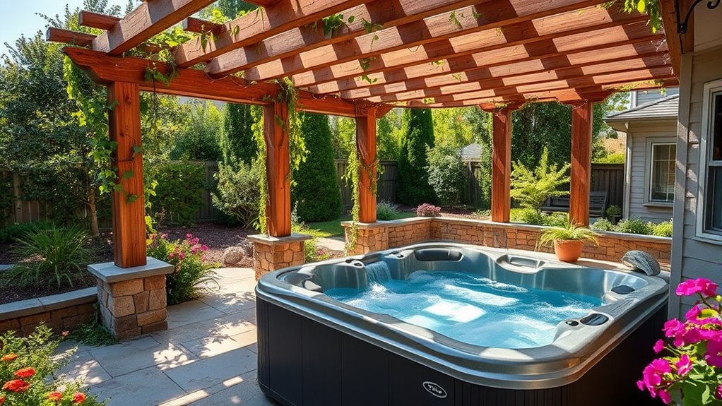 constructing hot tub pergola