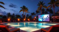 outdoor pool movie setup