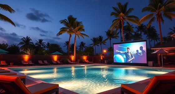 outdoor pool movie setup