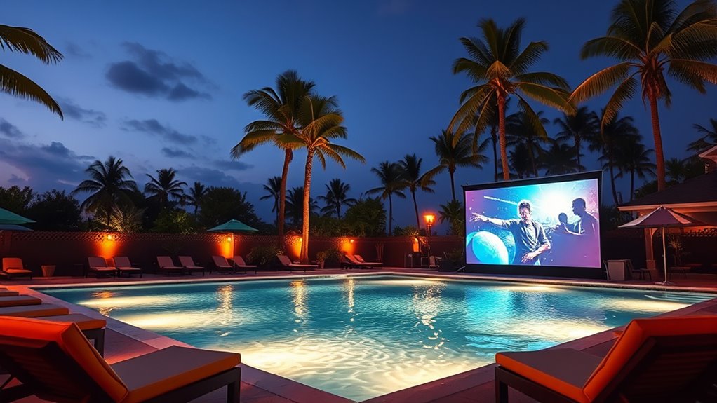 outdoor pool movie setup