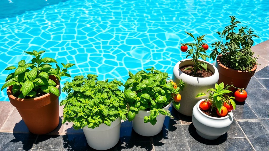 poolside herb and veg planters