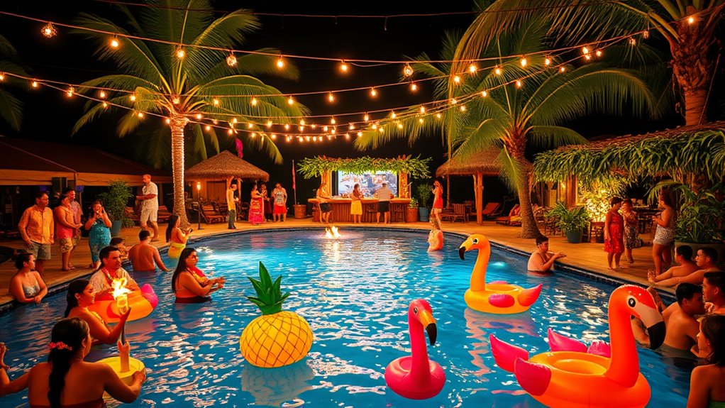 tropical poolside celebration vibes