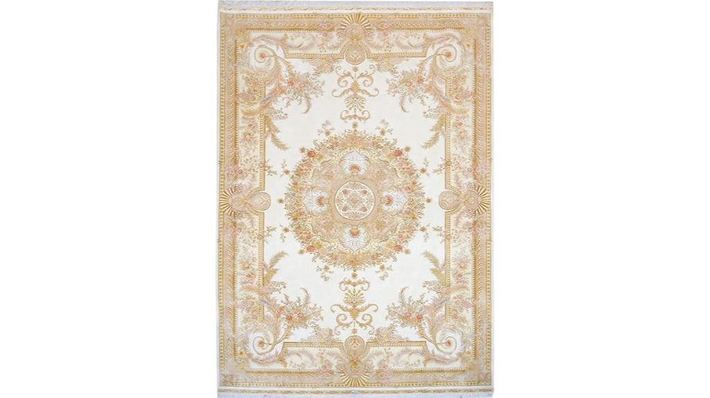 beige handmade silk rug