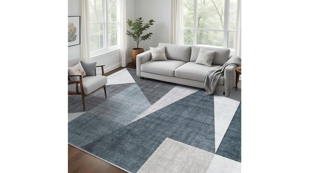 blue grey geometric rug