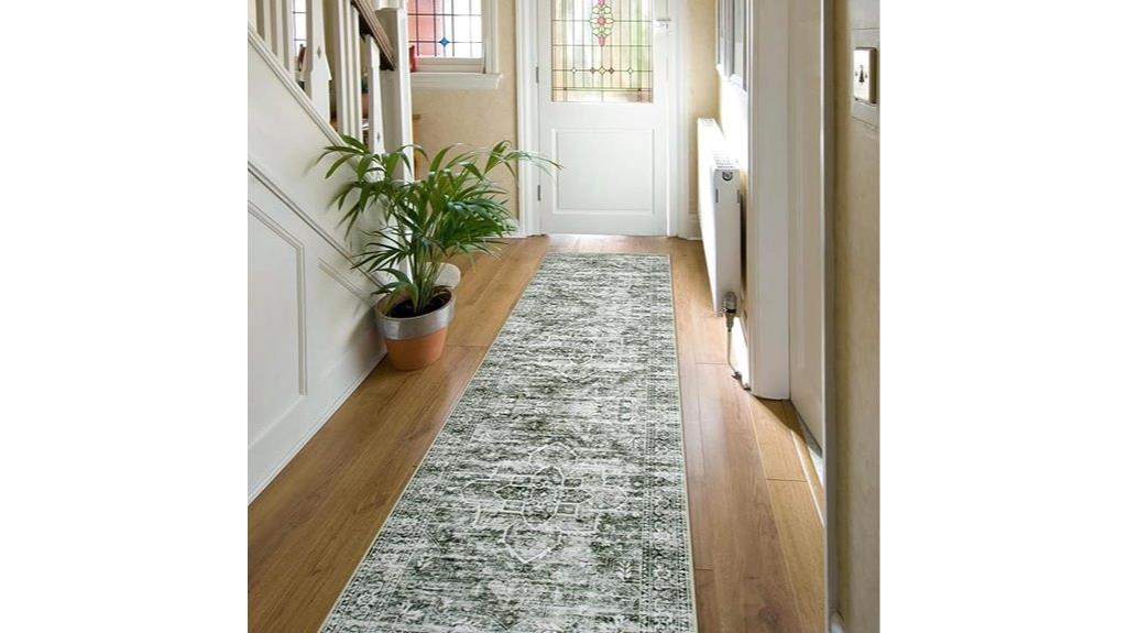 green washable hallway rug