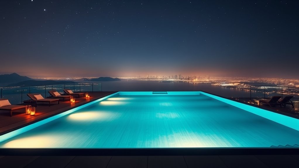 nighttime infinity pool entertainment