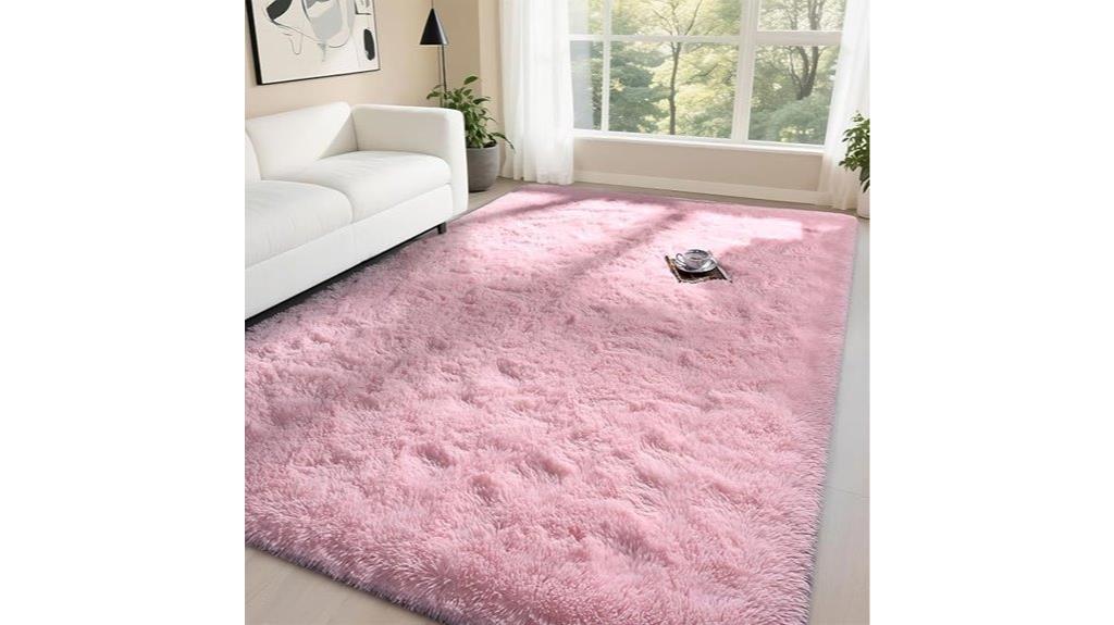 pink fluffy rug