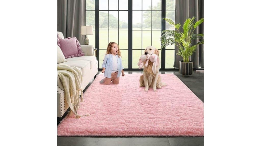 pink shaggy area rug