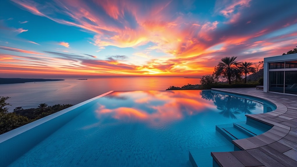 reflective landscaping enhances horizon