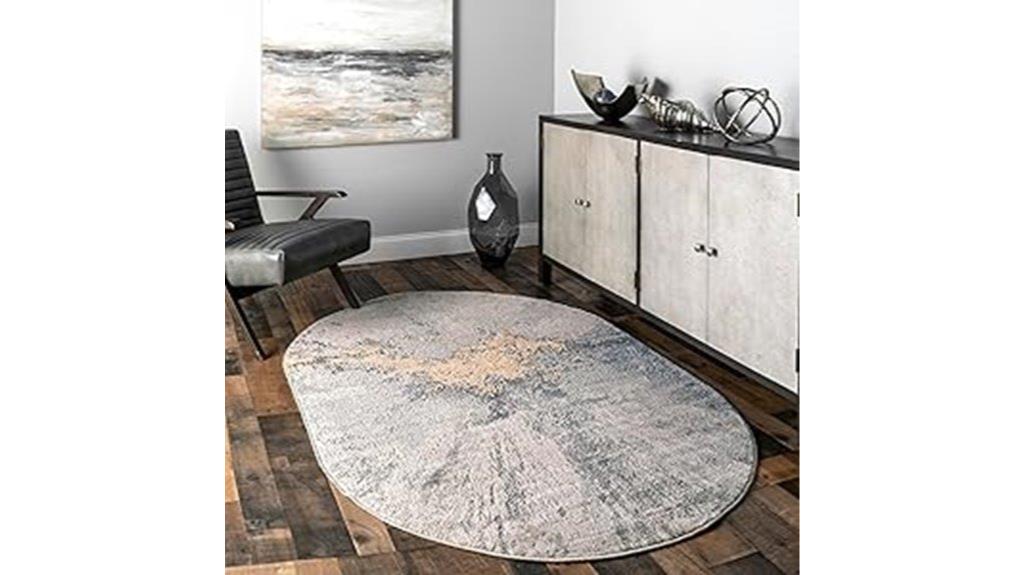 silver abstract oval rug