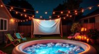 backyard poolside movie setup