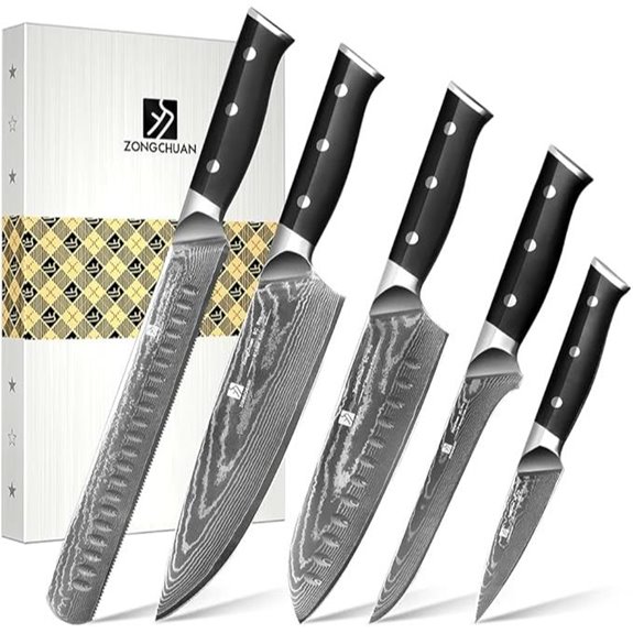 Damascus Chef Knife Set - 5 Pieces Sharp Ergonomic