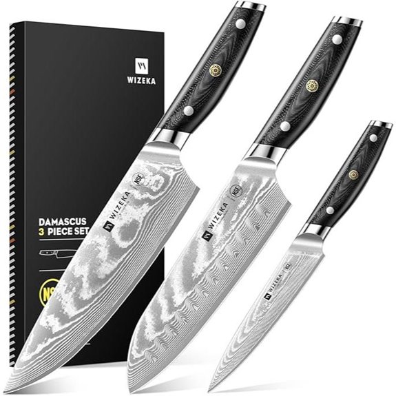 WIZEKA Damascus Chef Knife Set (3 Pieces)