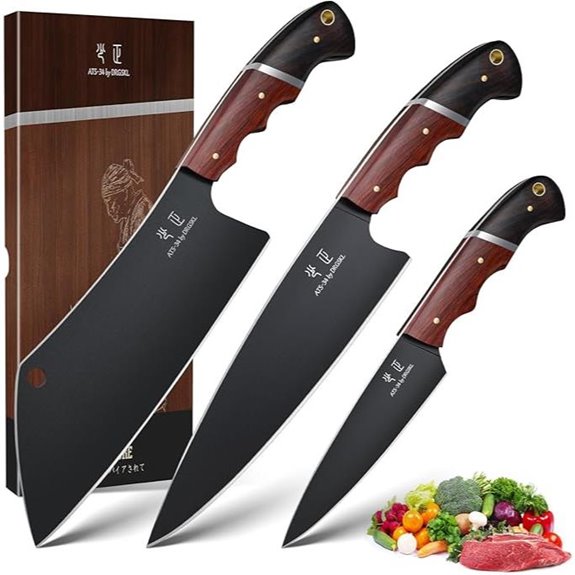 Japanese Chef Knife Set - 3 Pieces with Wooden Handles