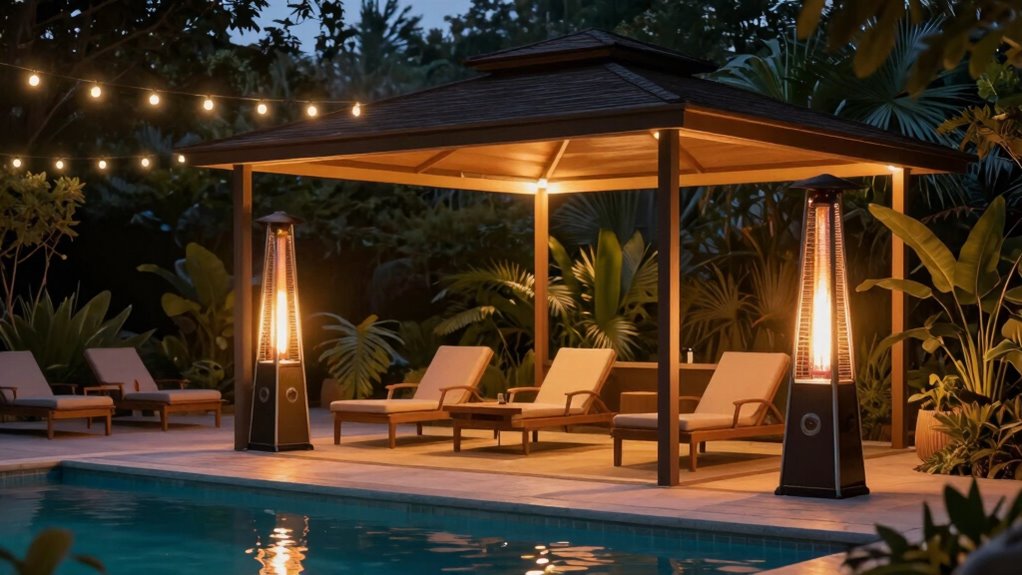 heaters enhance poolside evenings