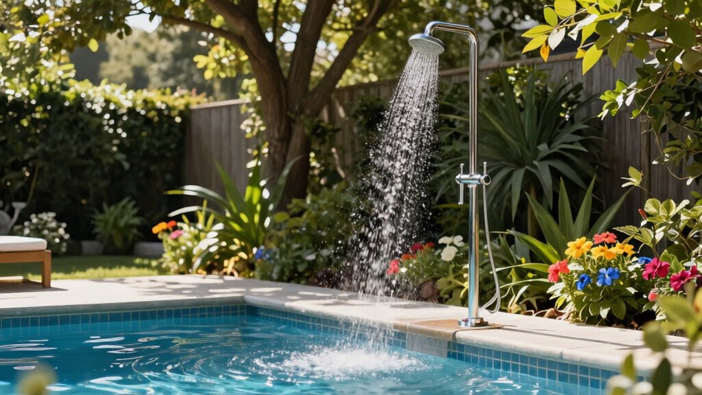 outdoor shower enhances pool cleanliness