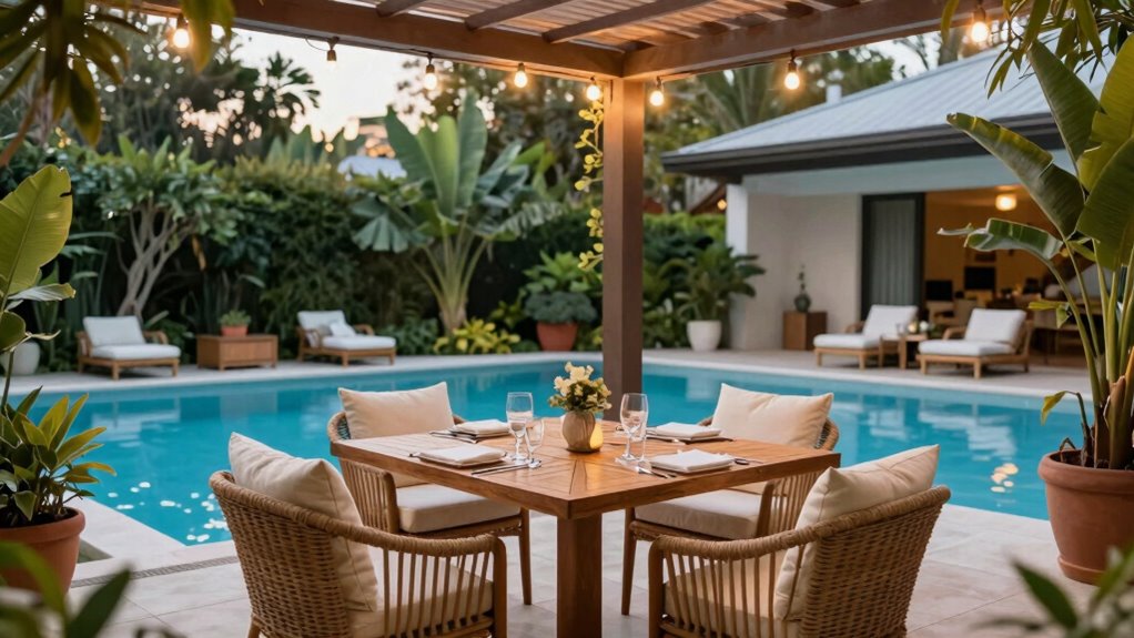 poolside ambiance with lighting